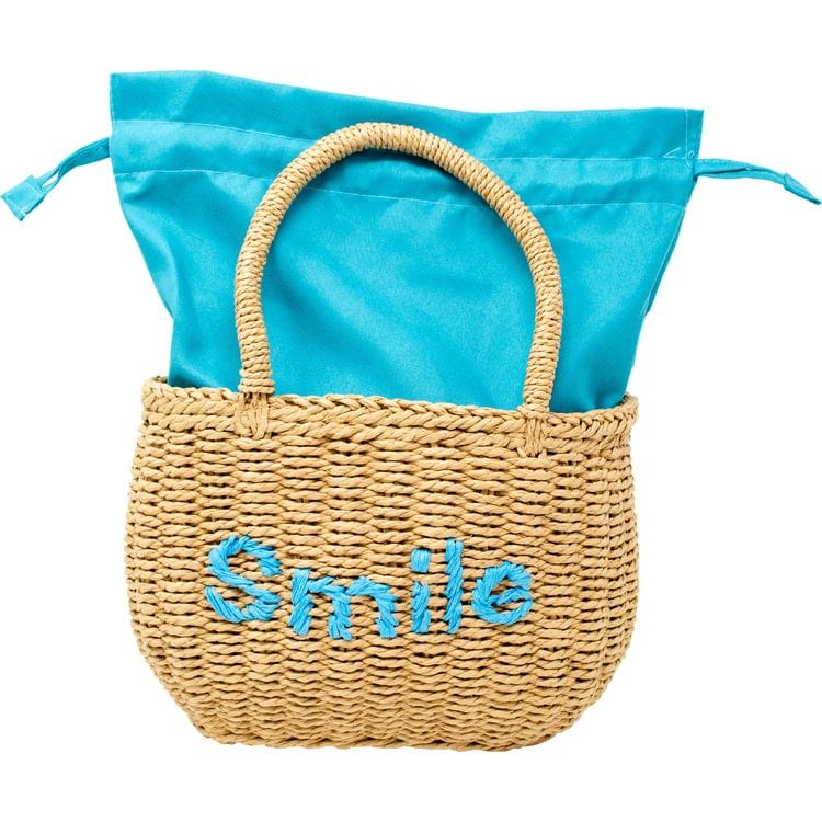 Zomi Gem Trend Accessories Wicker Basket Bag "SMILE" - Blue