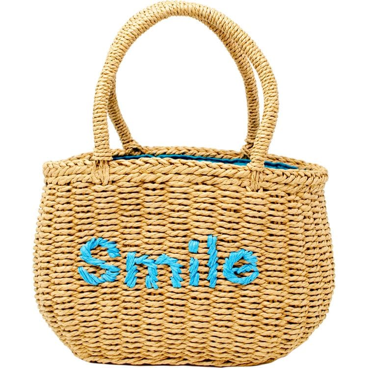 Zomi Gem Trend Accessories Wicker Basket Bag "SMILE" - Blue