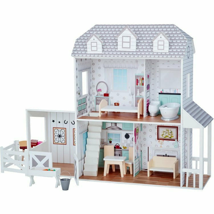  Teamson Kids -  Dreamland Farm House Dollhouse - White / Grey -  Preschool