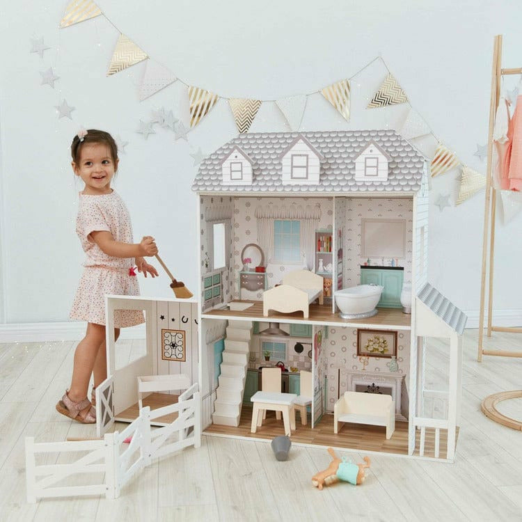  Teamson Kids -  Dreamland Farm House Dollhouse - White / Grey -  Preschool