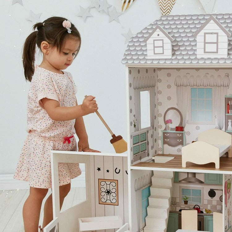  Teamson Kids -  Dreamland Farm House Dollhouse - White / Grey -  Preschool