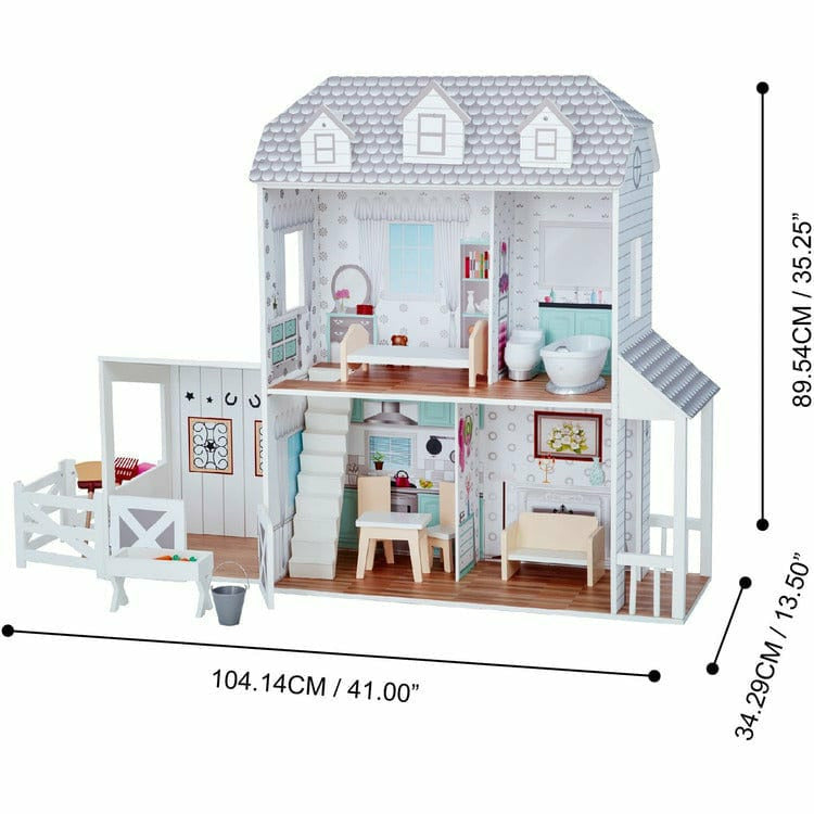 Teamson Kids -  Dreamland Farm House Dollhouse - White / Grey -  Preschool