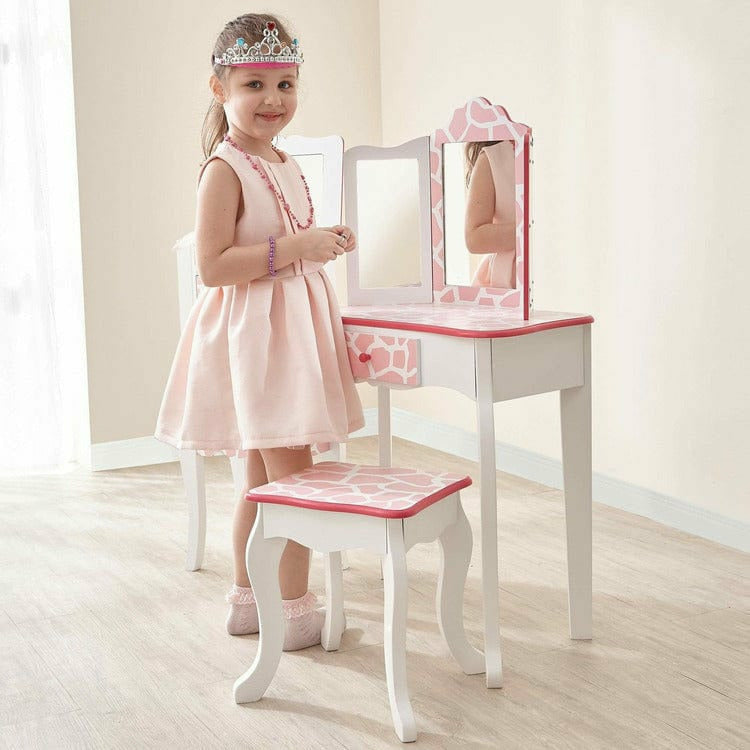  Teamson Kids -  Fashion Giraffe Prints Gisele Play Vanity Set - Pink / White -  Room Decor