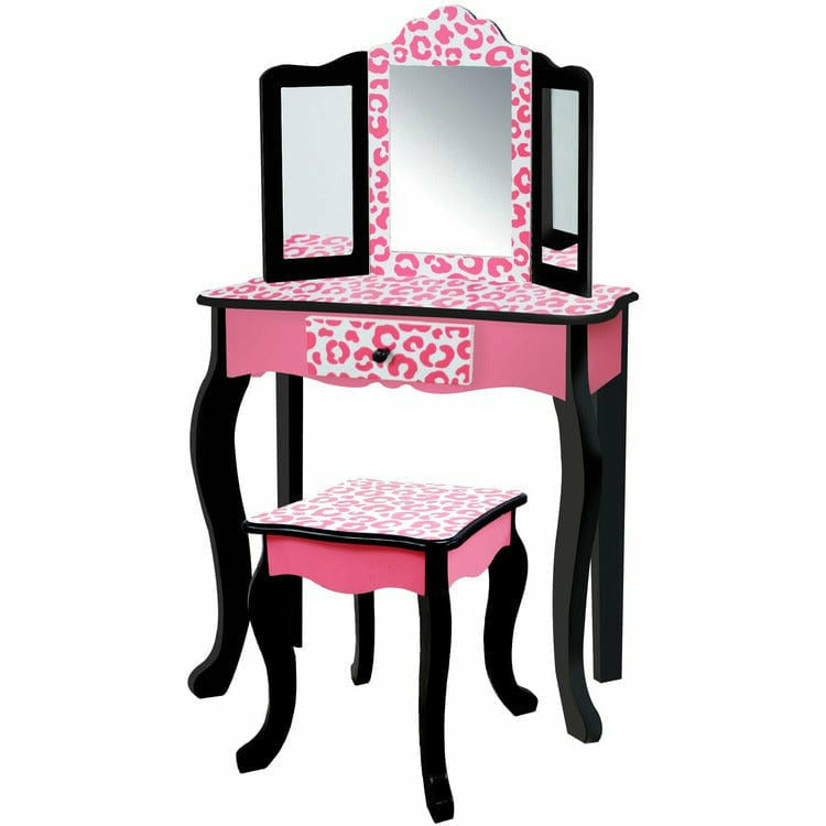  Teamson Kids -  Fashion Leopard Prints Gisele Play Vanity Set - Pink / Black -  Preschool