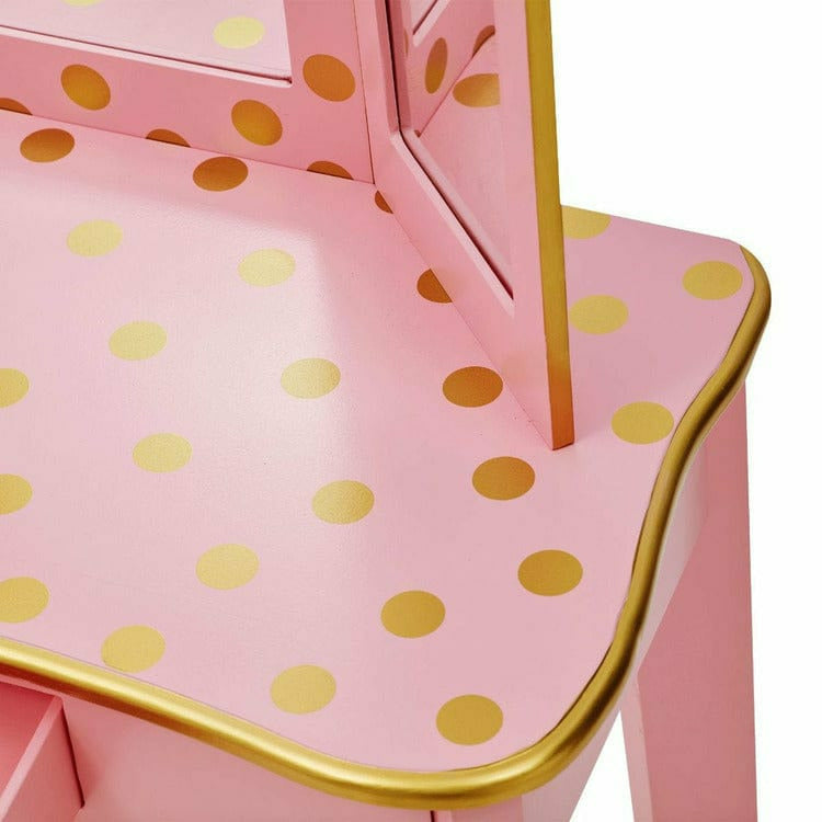  Teamson Kids -  Gisele Polka Dot Vanity with Mirror & Stool - Pink -  Room Decor