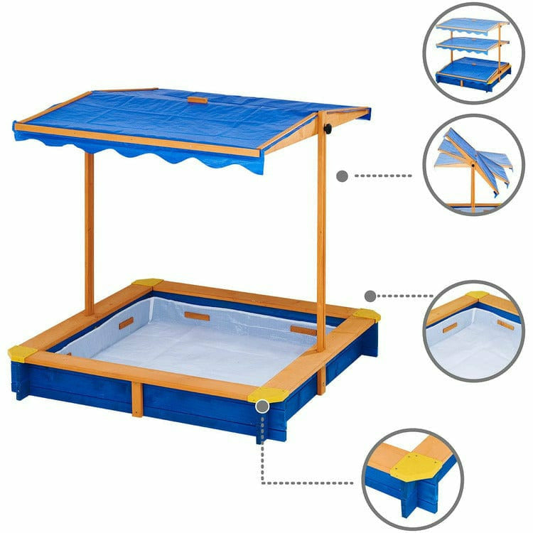 Outdoor Summer Sand Box - Wood / Blue | Teamson Kids