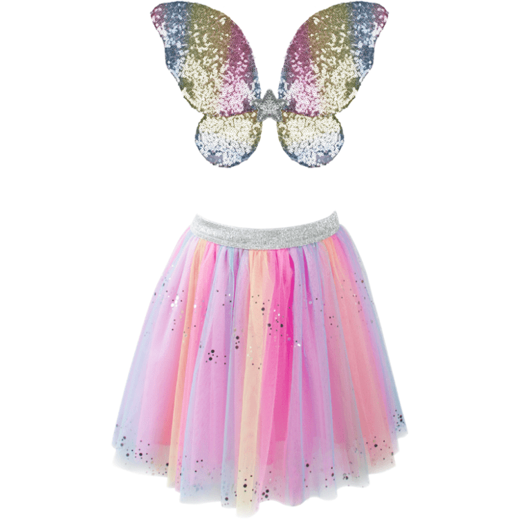  Great Pretenders -  Rainbow Sequins Skirt with Wings & Wand - Size 4-6 Years -  Dress up