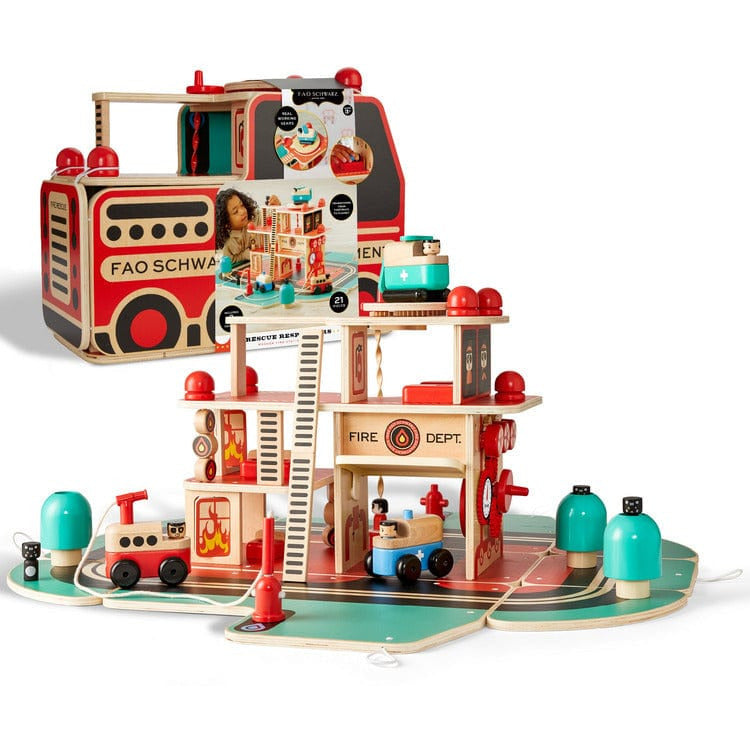 FAO Schwarz -  Rescue Responders Wooden Fire Station Playset -  Preschool