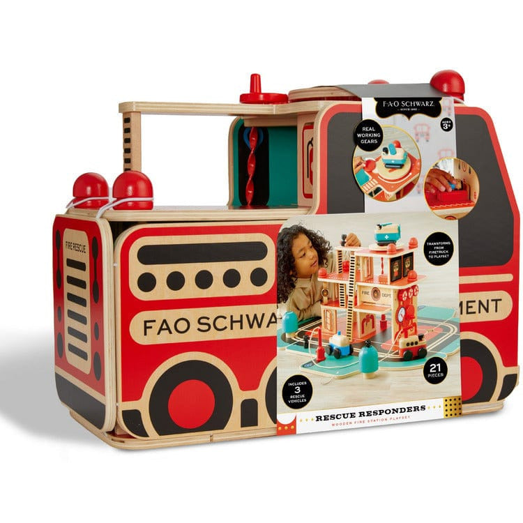 FAO Schwarz -  Rescue Responders Wooden Fire Station Playset -  Preschool