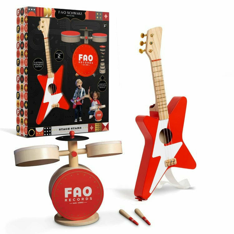  FAO Schwarz -  Stage Stars Wooden Guitar and Drum Set -  Preschool