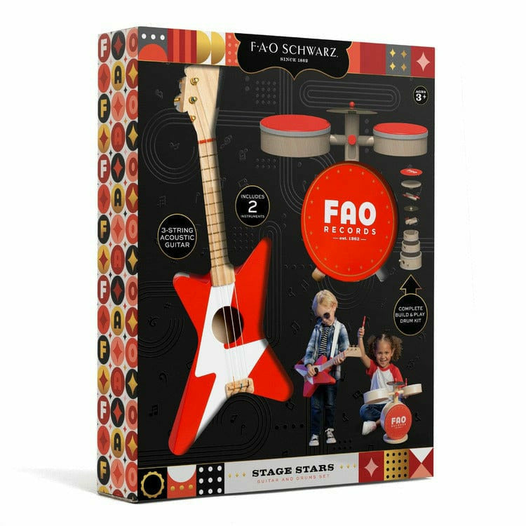  FAO Schwarz -  Stage Stars Wooden Guitar and Drum Set -  Preschool