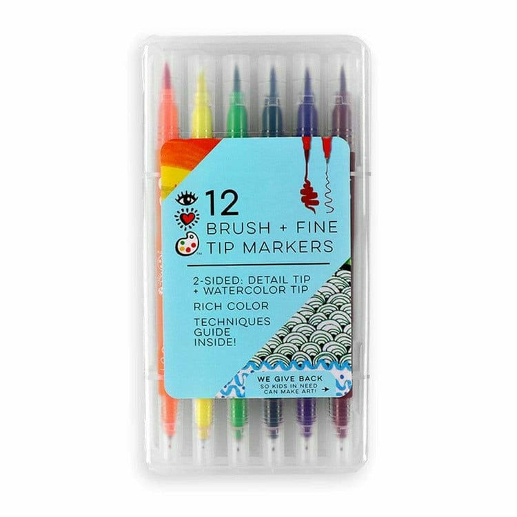 Bright Stripes Creativity iHeartArt 12 Brush Tip + Fine Tip Markers