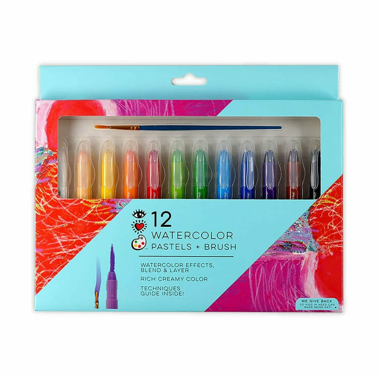 Bright Stripes Creativity iHeartArt 12 Watercolors Pastels + Brush, Color & Paint in 1