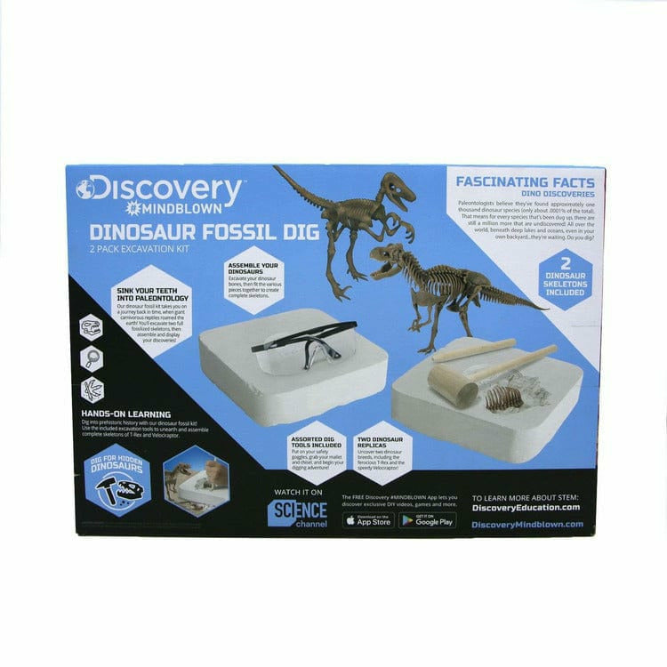 Discovery Mindblown STEM Toy Dinosaur Excavation Kit Skeleton 3D Puzzle T-Rex 15pc and Velociraptor 10pc