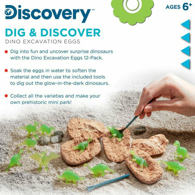 Discovery STEM Dig and Discover Dino Excavation Eggs, 12 Pack Mystery Set
