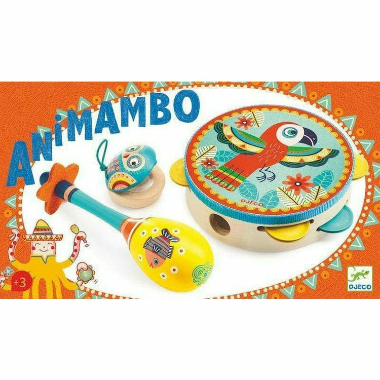 Djeco Music Animambo Tambourine, Maraca, Castanet Musical Instrument Set