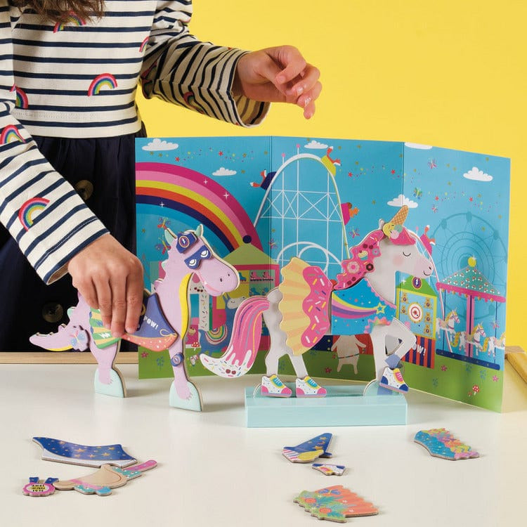 Floss & Rock Preschool Magnetic Dress Up Fantasy Pets - Luna the Unicorn & Dora the Dragon