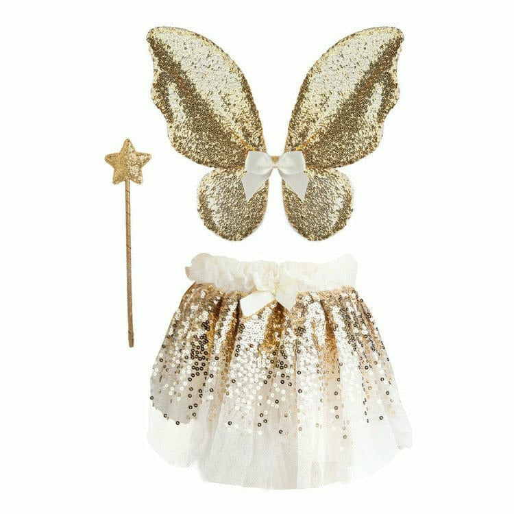 Great Pretenders Dress up Gracious Gold Sequins Skirt, Wings, & Wand, Size 4-6
