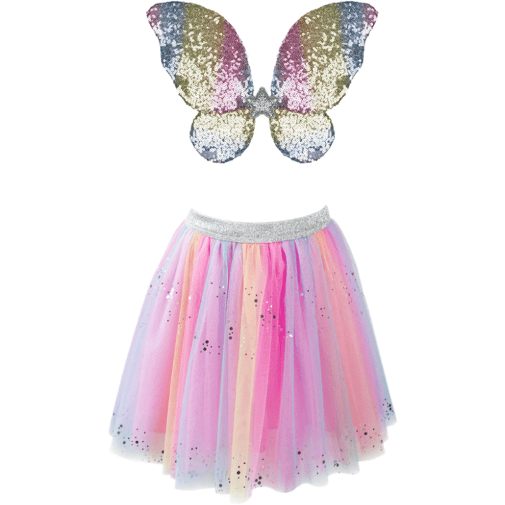 Rainbow Sequins Skirt w Wings Wand Size 4 6 FAO Schwarz