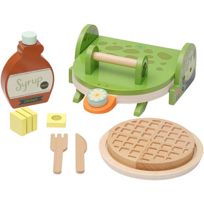 Manhattan Toy Preschool Ribbit Waffle Maker Wooden Pretend Cooking Set