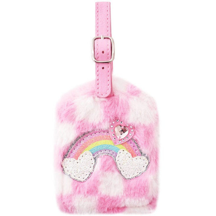 OMG Accessories Trend Accessories Stuff Checkerboard Fur Rainbow and Holo Heart Luggage Tag