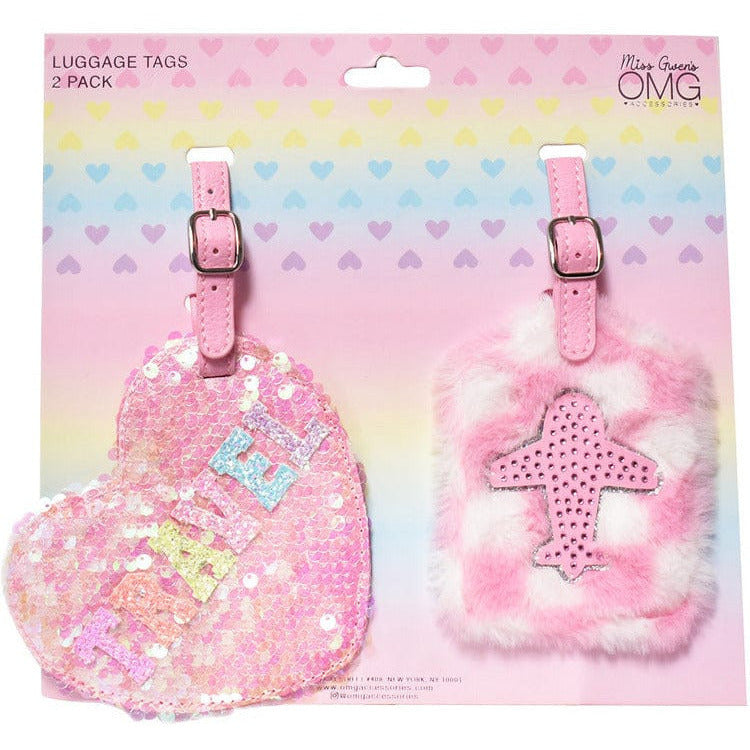 OMG Accessories Trend Accessories Travel Checkerboard Fur Plane and Holo Heart Luggage Tag