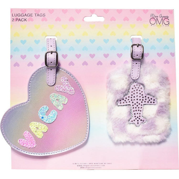 OMG Accessories Trend Accessories Vacay Checkerboard Fur Plane and Holo Heart Luggage Tag