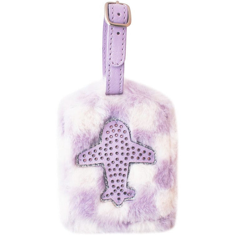 OMG Accessories Trend Accessories Vacay Checkerboard Fur Plane and Holo Heart Luggage Tag