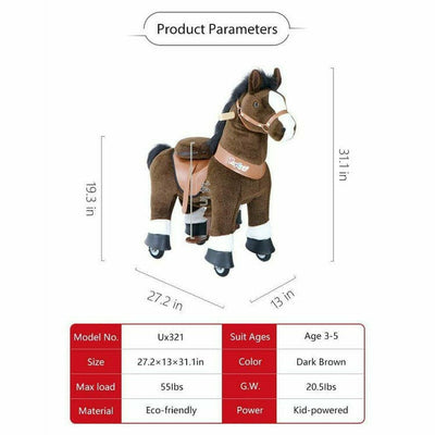 PonyCycle, Inc. Plush Dark Brown Ride on Horse Ages 3-5