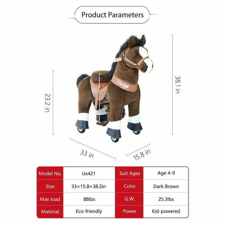 PonyCycle, Inc. Plush Dark Brown Ride on Horse Ages 4-9