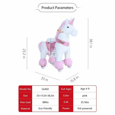 PonyCycle, Inc. Plush Pink Ride on Unicorn Ages 3-5