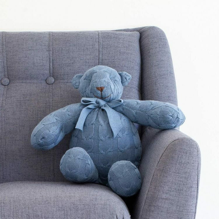 Rian Tricot Plush Dark Blue Cable Knit Plush Teddy Bear