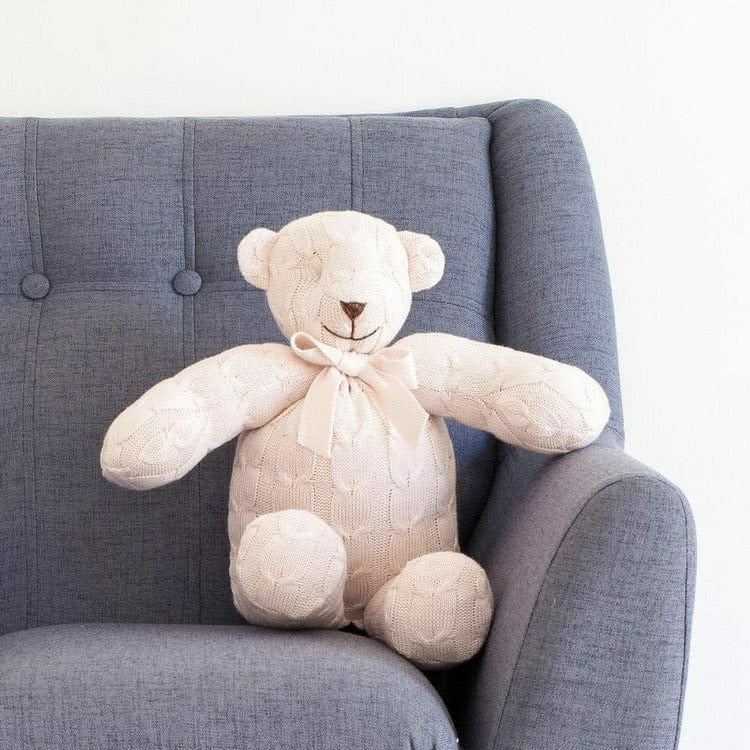 Rian Tricot Plush Soft Pink Cable Knit Plush Teddy Bear