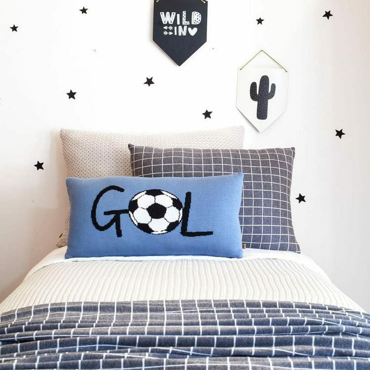 Rian Tricot Room Decor Blue GOL Soccer Pillow
