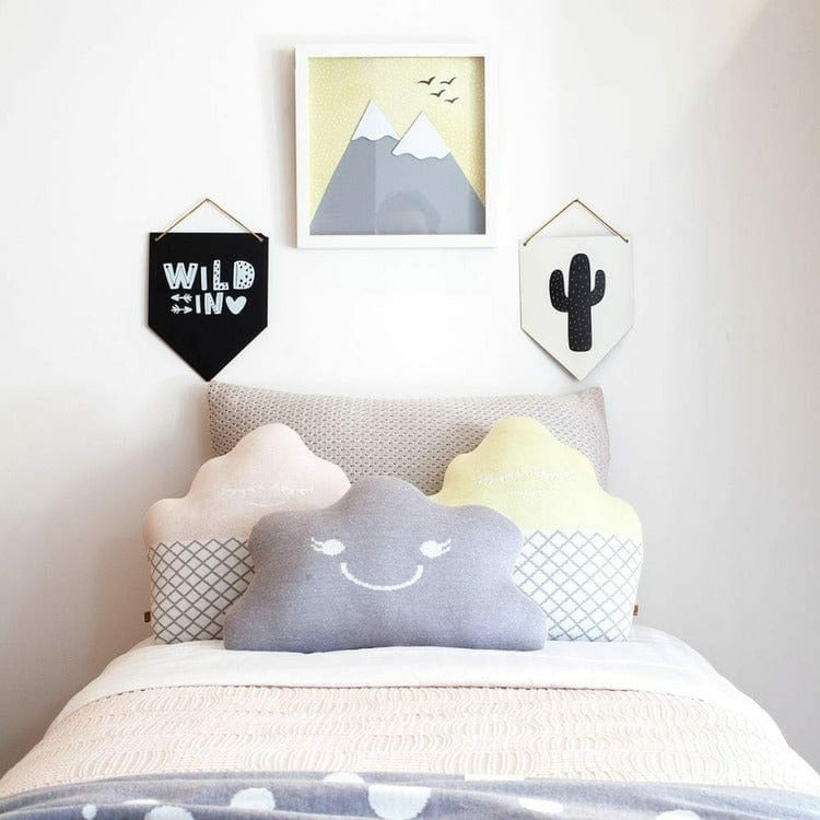 Rian Tricot Room Decor Light Gray Smile Pillow
