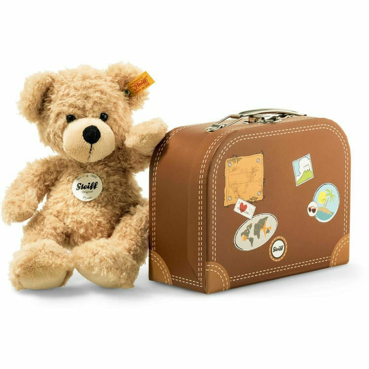 Steiff North America, Inc. Plush Fynn Teddy bear in suitcase, beige, 11 Inches