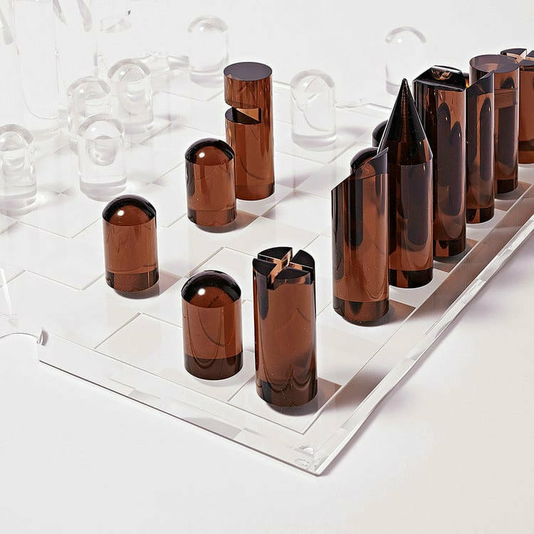 Sunnylife Outdoor Lucite Chess & Checkers Limited Edition Whiskey Noir
