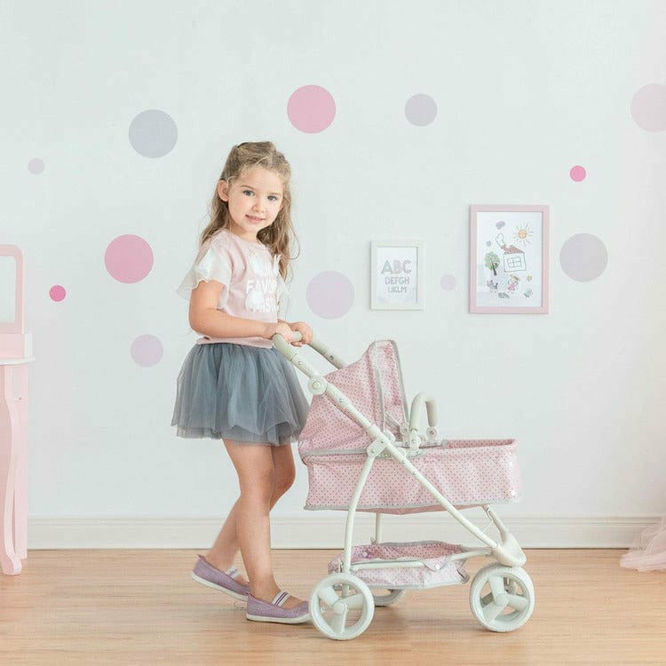 Teamson Kids Dolls Olivia's Little World - Polka Dots Princess 2-in-1 Baby Doll Stroller - Pink/Gray