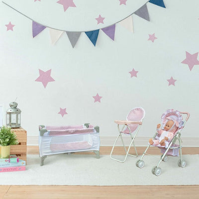 Teamson Kids Dolls Olivia's Little World - Polka Dots Princess 3 in 1 Doll Nursery Set - Pink & Grey