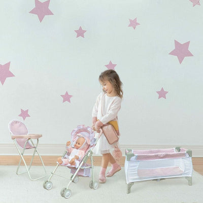 Teamson Kids Dolls Olivia's Little World - Polka Dots Princess 3 in 1 Doll Nursery Set - Pink & Grey