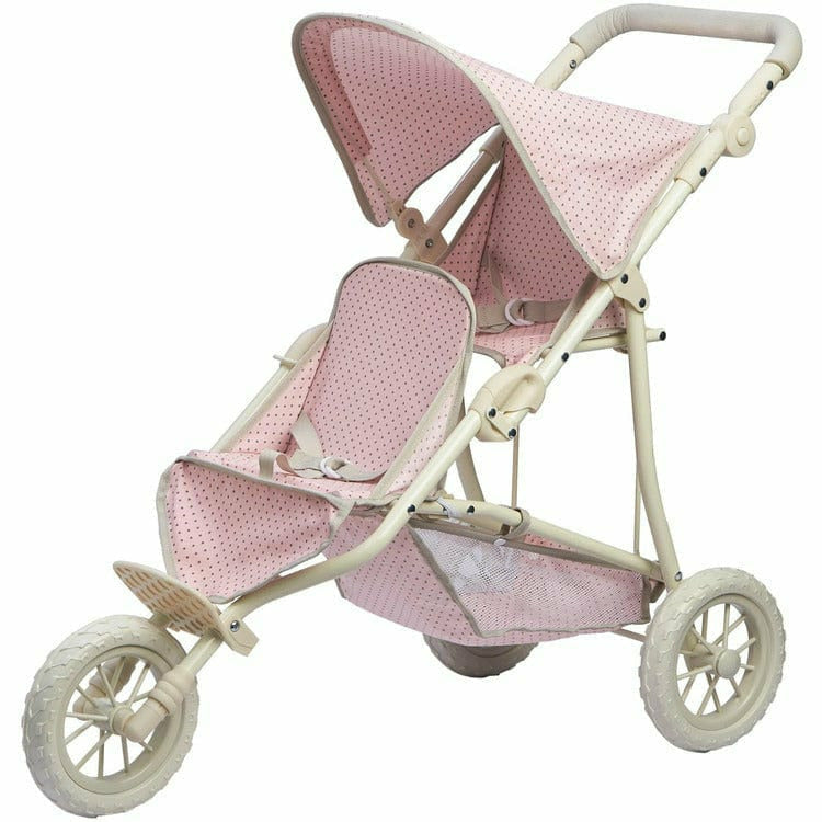 Teamson Kids Dolls Olivia's Little World - Polka Dots Princess Baby Doll Twin Jogging Stroller - Pink & Grey