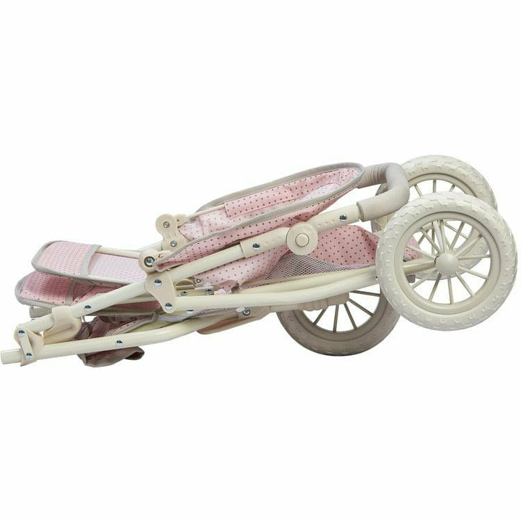 Teamson Kids Dolls Olivia's Little World - Polka Dots Princess Baby Doll Twin Jogging Stroller - Pink & Grey