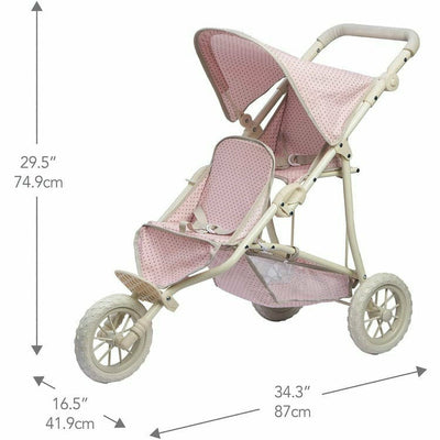 Teamson Kids Dolls Olivia's Little World - Polka Dots Princess Baby Doll Twin Jogging Stroller - Pink & Grey