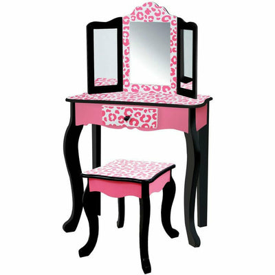 Teamson Kids Preschool Fashion Leopard Prints Gisele Play Vanity Set - Pink / Black
