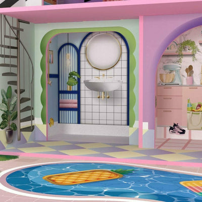 Teamson Kids Preschool Kids Dreamland Sunset 3-Level Dollhouse Set for 12" Dolls