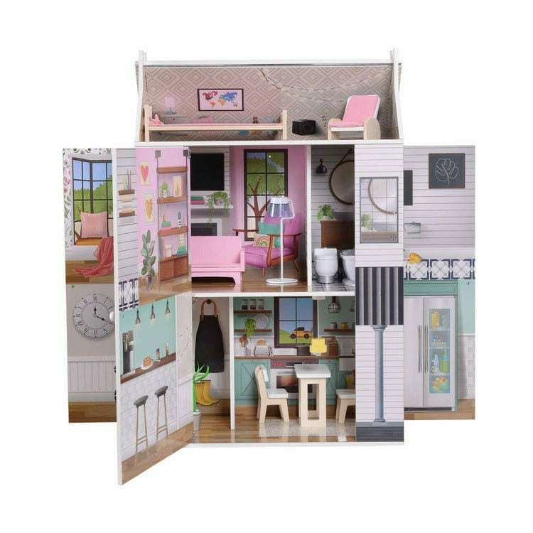 Teamson Kids Preschool Olivia's Little World - Dreamland 3 side open Farmhouse Doll House - Muti-color