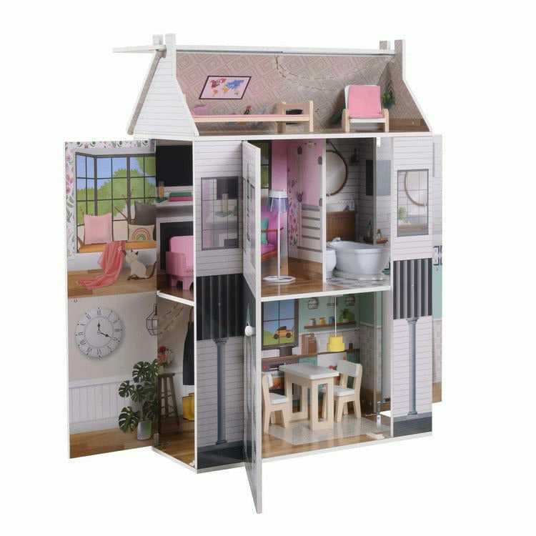 Teamson Kids Preschool Olivia's Little World - Dreamland 3 side open Farmhouse Doll House - Muti-color