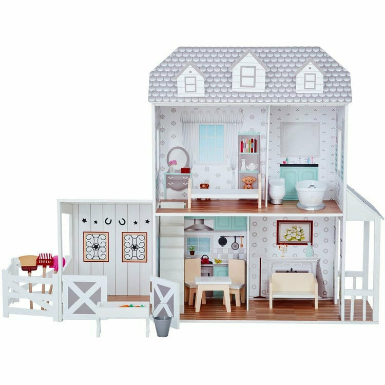 Teamson Kids Preschool Olivia's Little World - Dreamland Farm house 12" Doll House - White / Grey