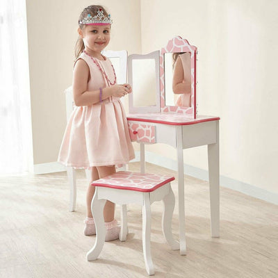 Teamson Kids Room Decor Fashion Giraffe Prints Gisele Play Vanity Set - Pink / White