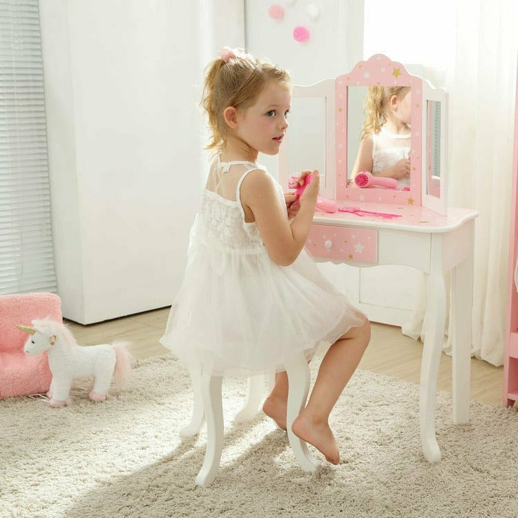 Teamson Kids Room Decor Fashion Twinkle Star Gisele Vanity Set - Pink/White